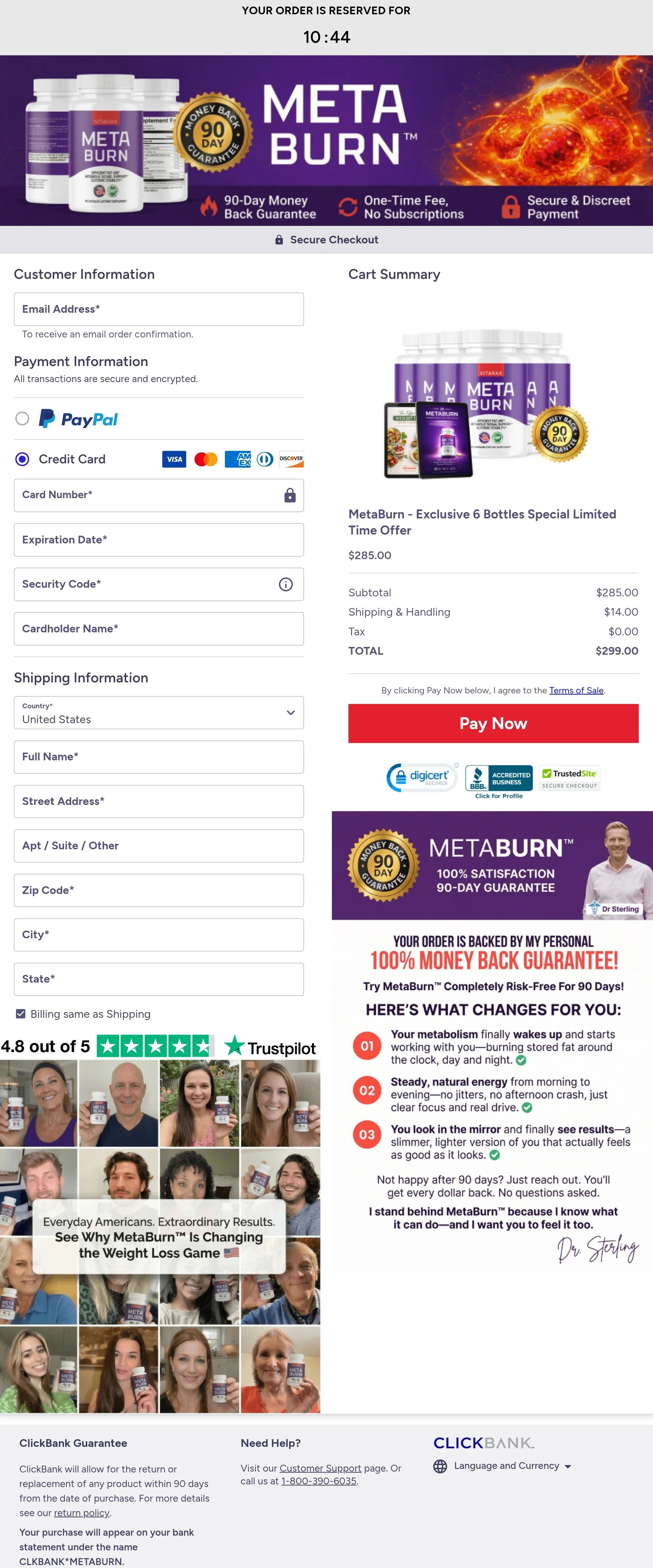 MetaBurn order form